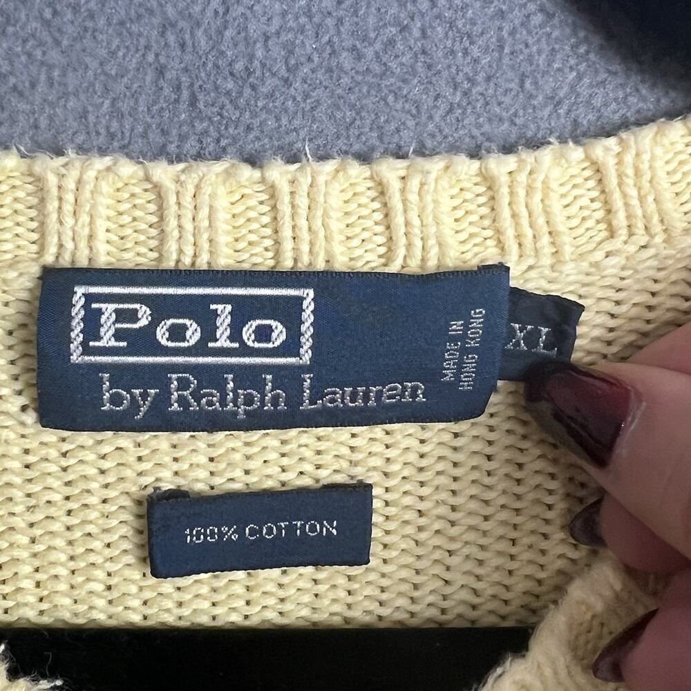 Polo Ralph Lauren Sweater Men’s Sz XL Pale Yellow Knit Cotton 90s Preppy VTG - Picture 4 of 6